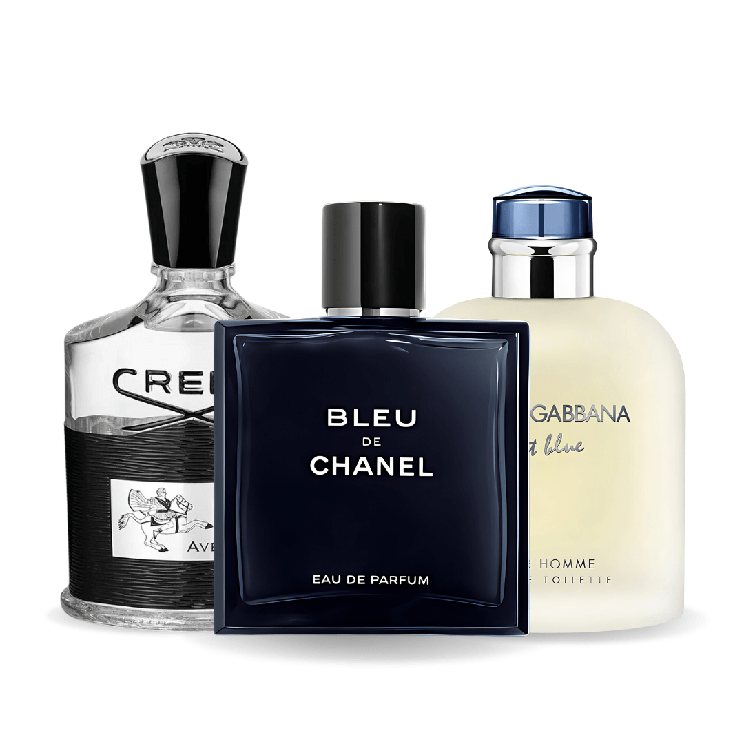 PACK DE 3 PERFUMES: BLEU DE CHANEL, CREED AVENTUS, LIGHT BLUE DE DOLCE & GABBANA – 100 ML