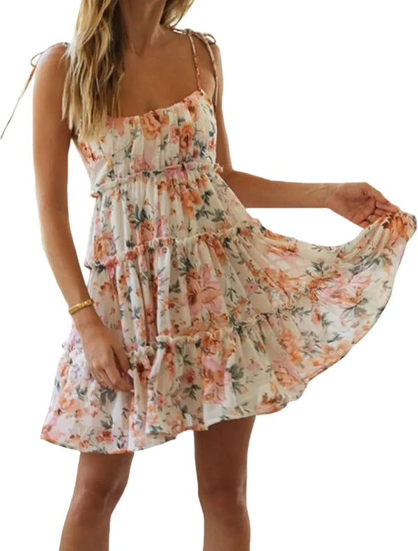 Summer New Floral Halter Cake Dress