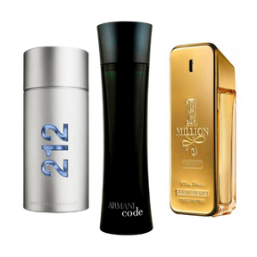 PACK DE 3 PERFUMES: 212 MEN NYC, PACO RABANNE ONE MILLION, ARMANI CODE HOMME 100 ml